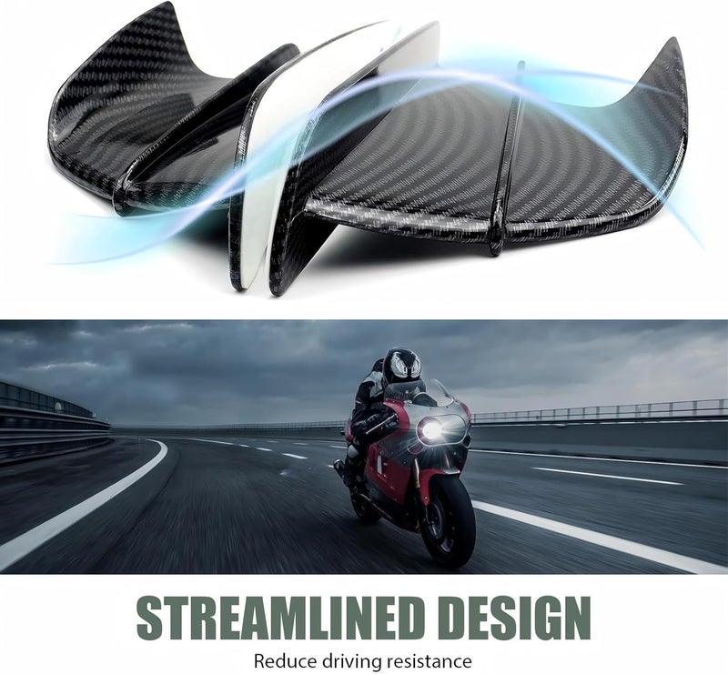 Qurbuns 2 PCS Motorcycle Fairing Wings, Carbon Fiber Side Air Deflectors, Fashion Motorcycle Aerodynamic Side Spoiler Winglet, Universal Air Deflectors Fairing Winglets Modified (Carbon Fiber) - Image 3